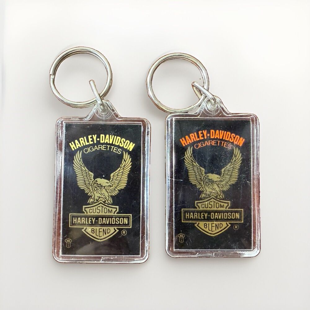 Vintage Two Harley Davidson Cigarette Plastic Key Chain Motorcycles Eagle Shield